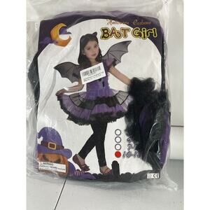 Halloween Purple Ruffles Bat Girl Costume Kids 10/12 Dress Wings Headpiece Bag